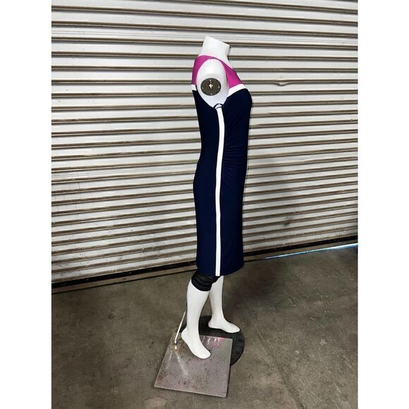 Ralph Lauren Dress Career Sheath Color block ruched pink, blue sleeveless - Picture 4 of 7